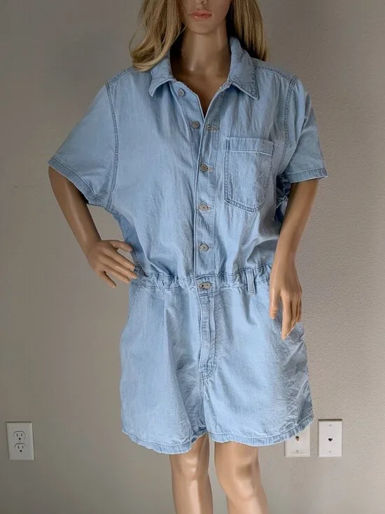 Levis Heritage Romper Women's XXL Blue Light Wash Short Sleeve Cinch Belt Loops - Picture 1 of 15